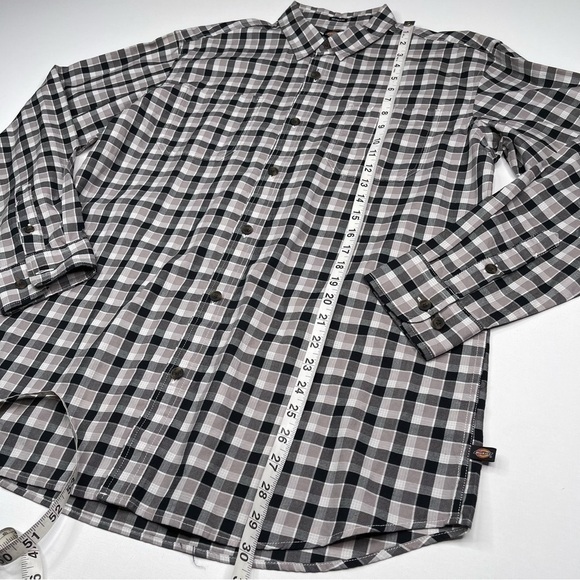 Dickies Shirt Button Plaid Black White Grey Long Sleeve Cotton Outdoor Work - Picture 13 of 16